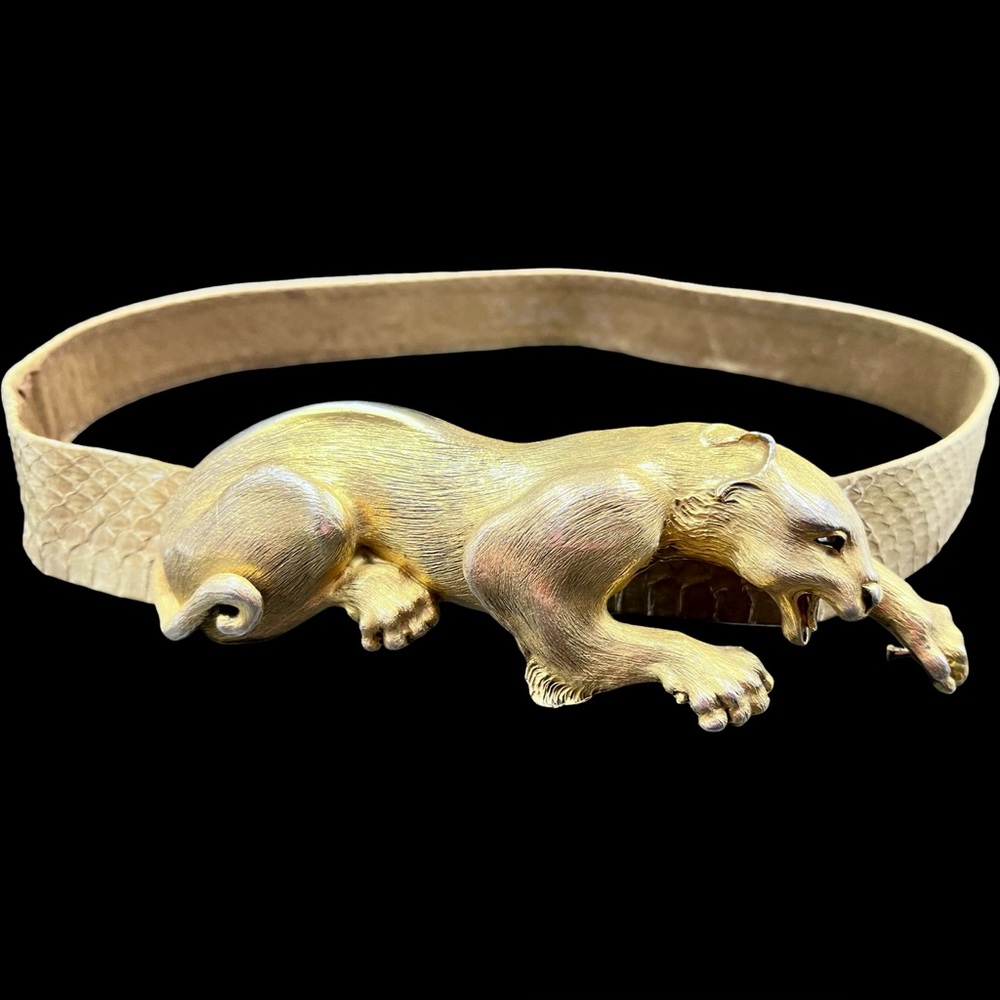 Christopher Ross 1985 24K Gold Plated Panther Buckle OG Python Belt Vintage